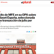 El xito de MFE en su OPA sobre Mediaset Espaa, seleccionada como transaccin de julio por TTR